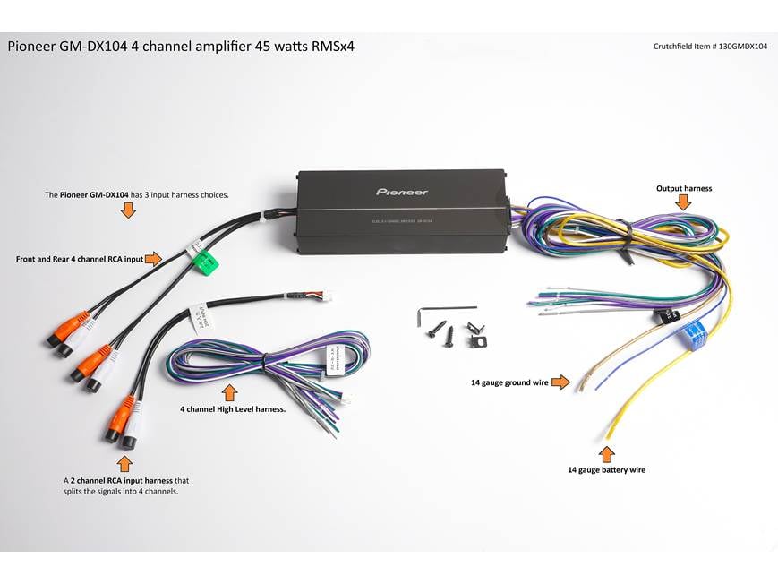 Pioneer GM-DX104 Compact 4-channel car amplifier — 45 watts RMS x