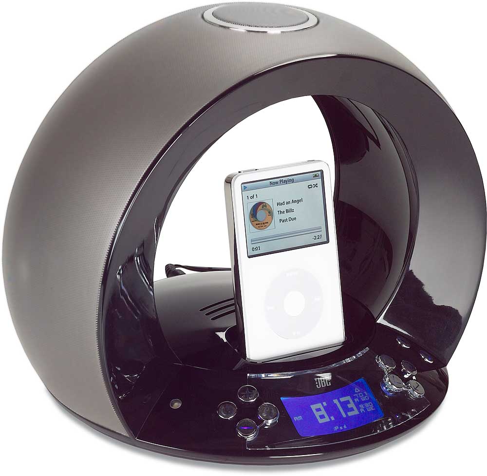 JBL On Time (Black) iPod® dock, AM/FM clock radio, and powered speaker