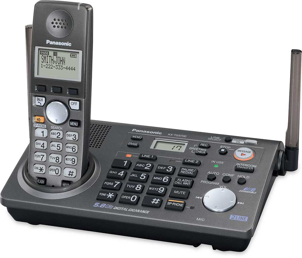 Panasonic KX-TG6700B Two-line 5.8 GHz Expandable Cordless Phone System ...