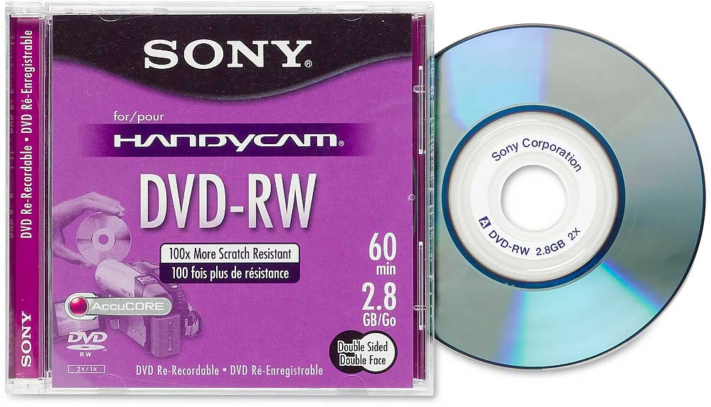 Sony Mini DVDRW Rewritable 2.8GB dualsided blank camcorder disc at