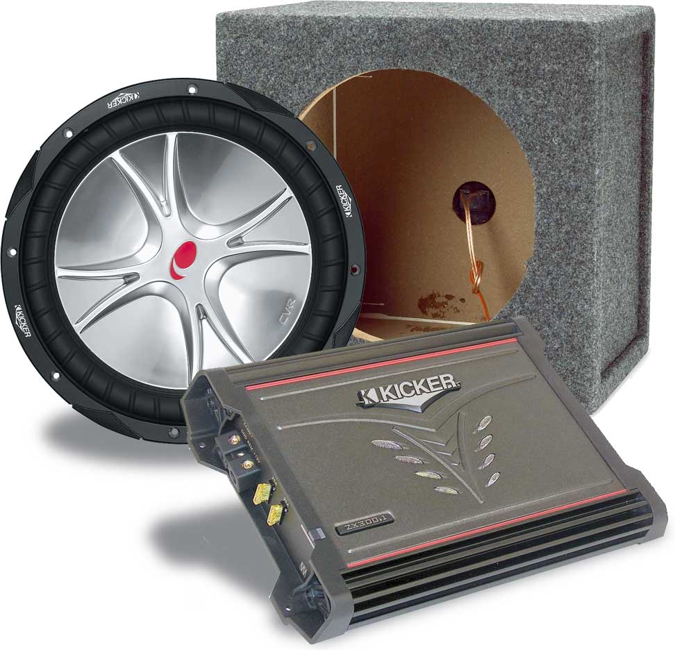 Kicker Bass Package Kicker ZX300.1 mono amplifier CompVR CVR124 12