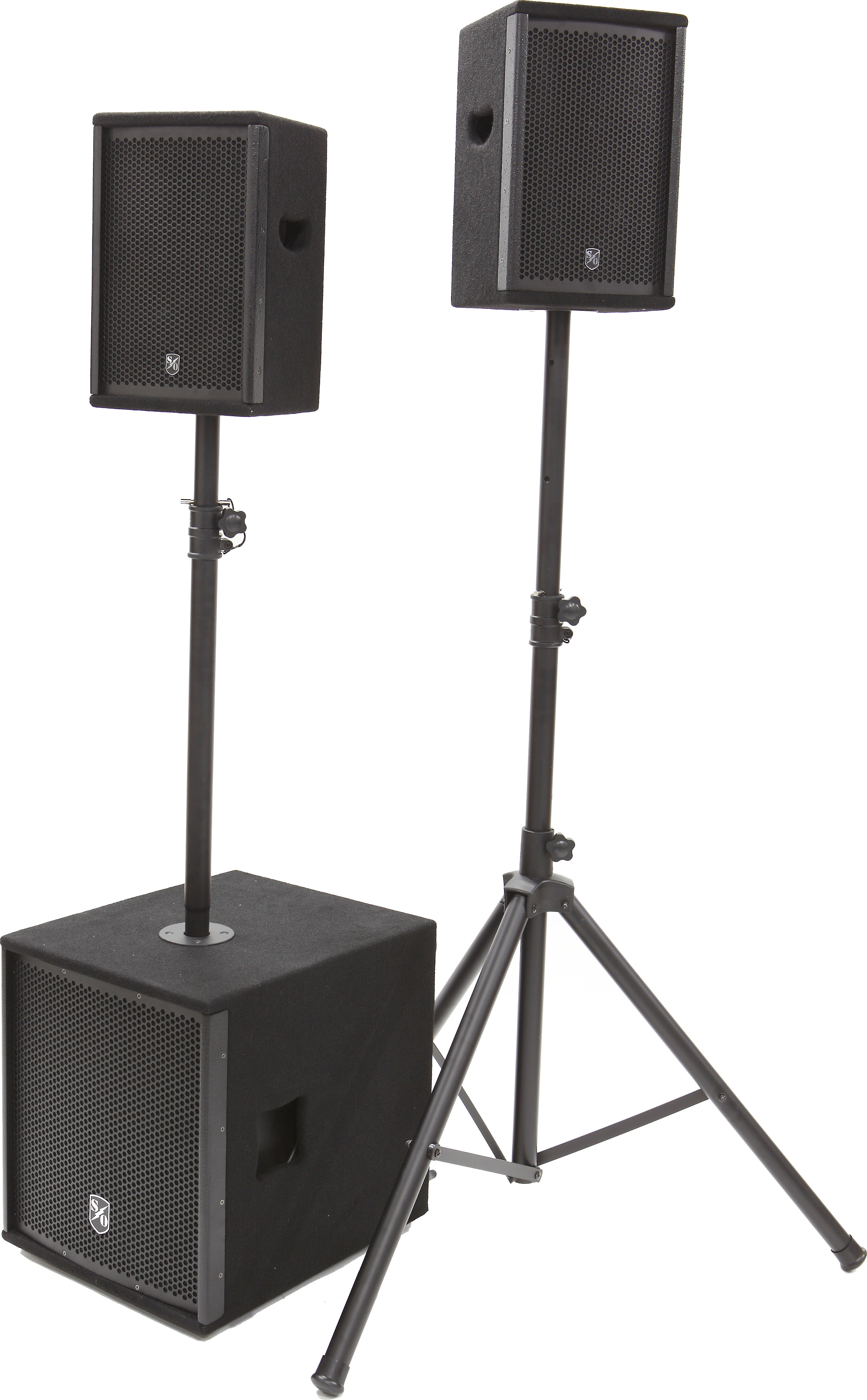 Sound Ordnance™ PA System 2 speakers and subwoofer with builtin 400