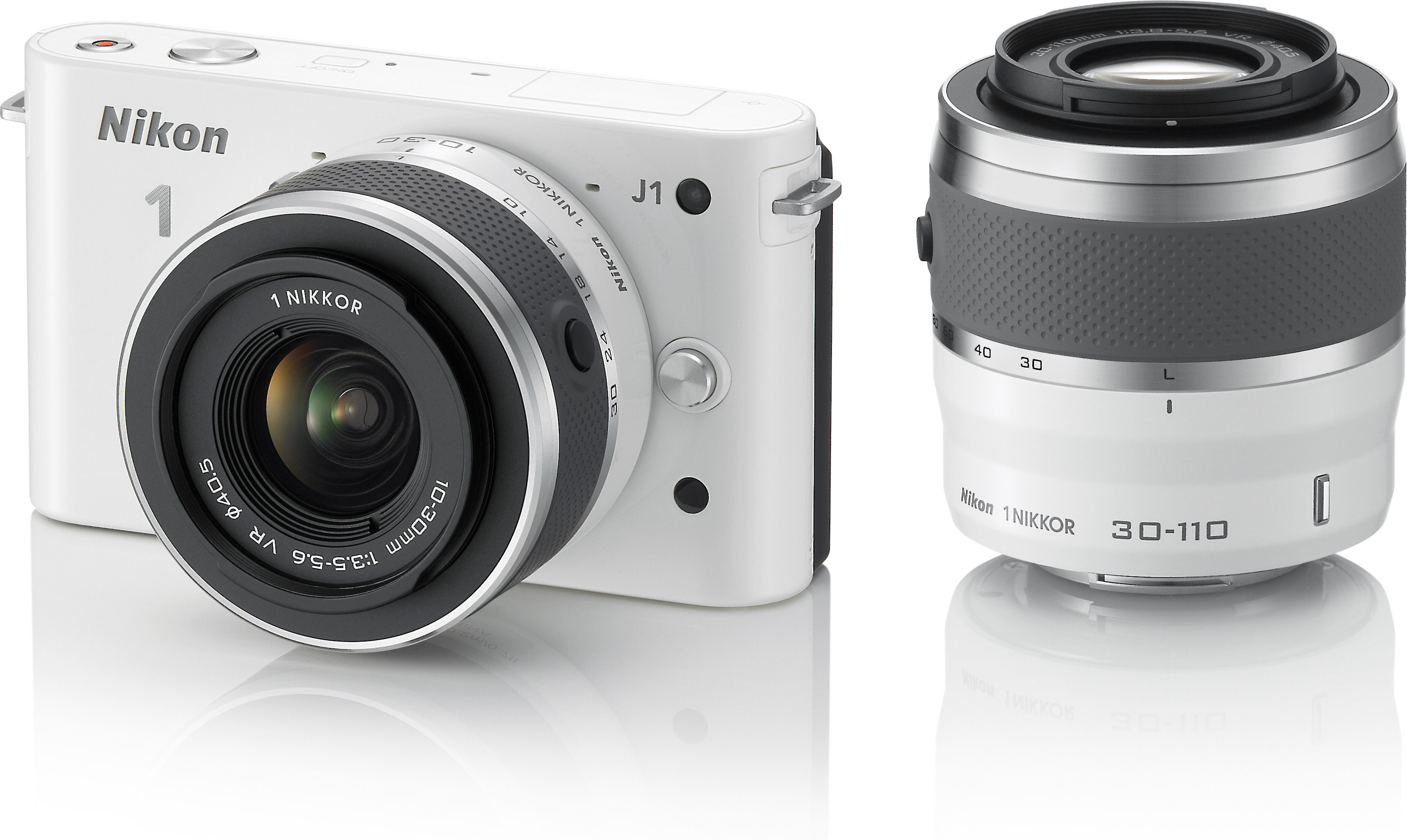 Nikon 1 J1 w/1030mm and 30110mm VR Lenses (White) CX format hybrid camera with interchangeable