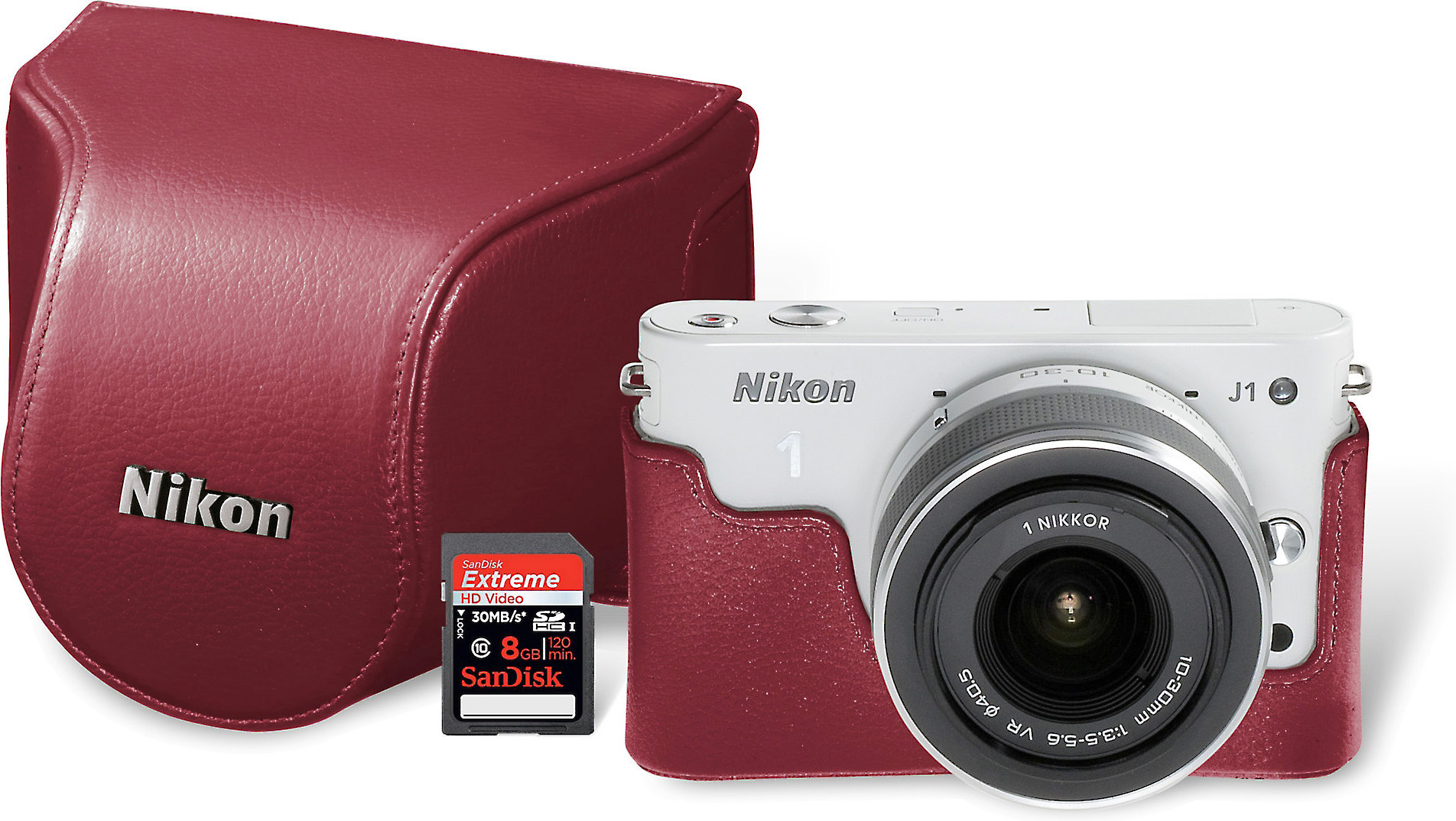 Nikon 1 J1 Gift Pack Includes white Nikon 1 J1 w/1030mm lens, 8GB