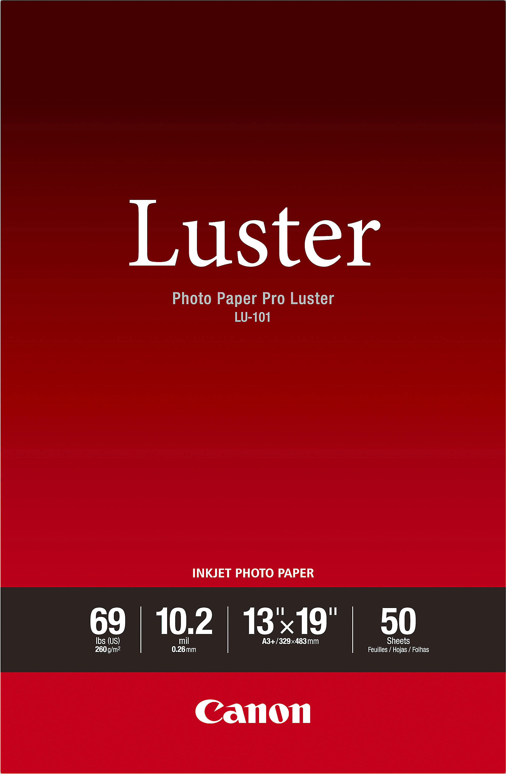 Canon LU101 Photo Paper Pro Luster 50 sheets of 13" x 19" paper at