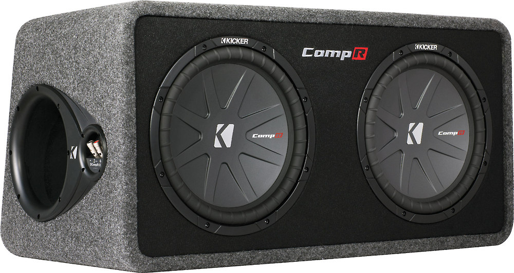 Kicker 40DCWR122 Ported enclosure with dual 12" CompR subwoofers at