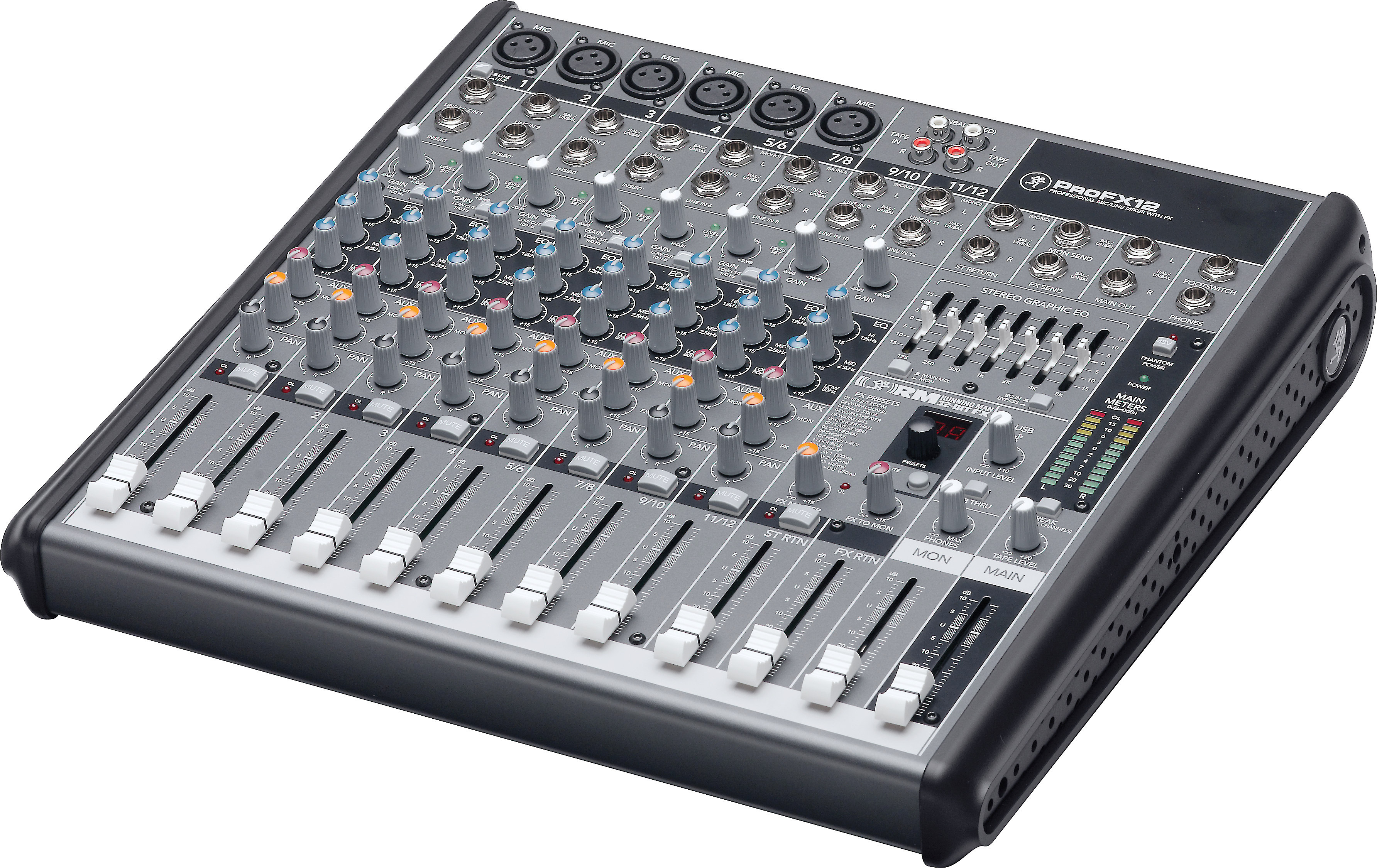 Mackie PROFX12 12channel mixer with effects, USB connection, and DAW