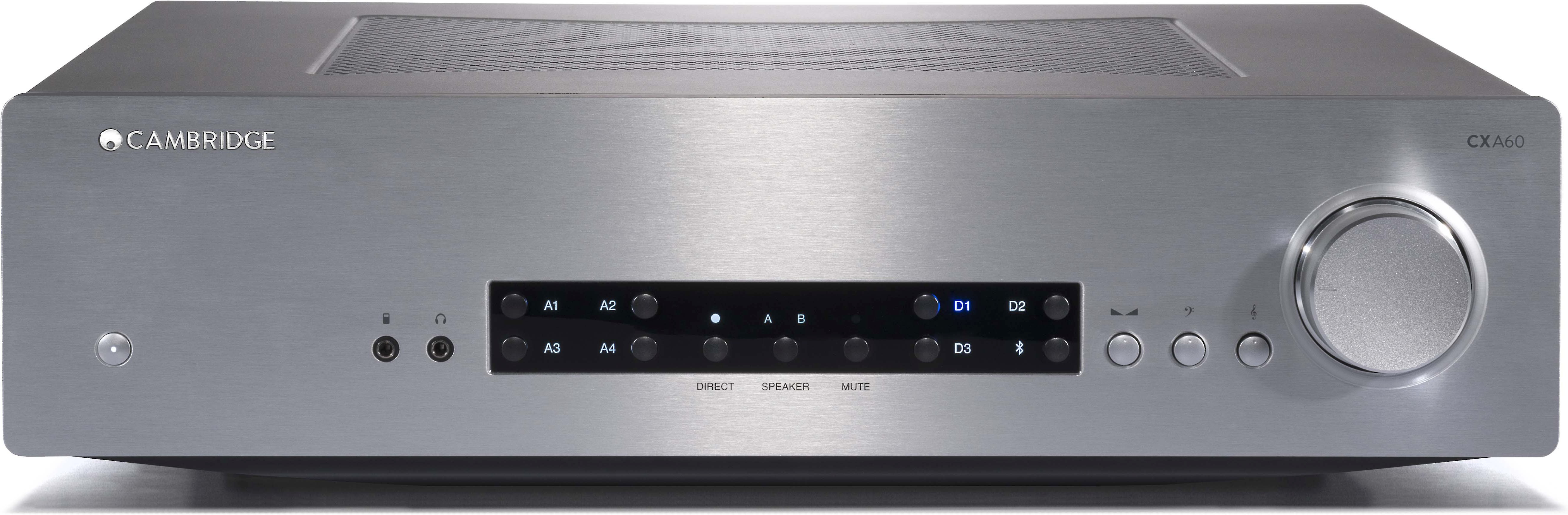 Silver Cambridge Audio CXA60 Stereo Two-Channel Amplifier with Built-in DAC 60 Watts Per Channel 