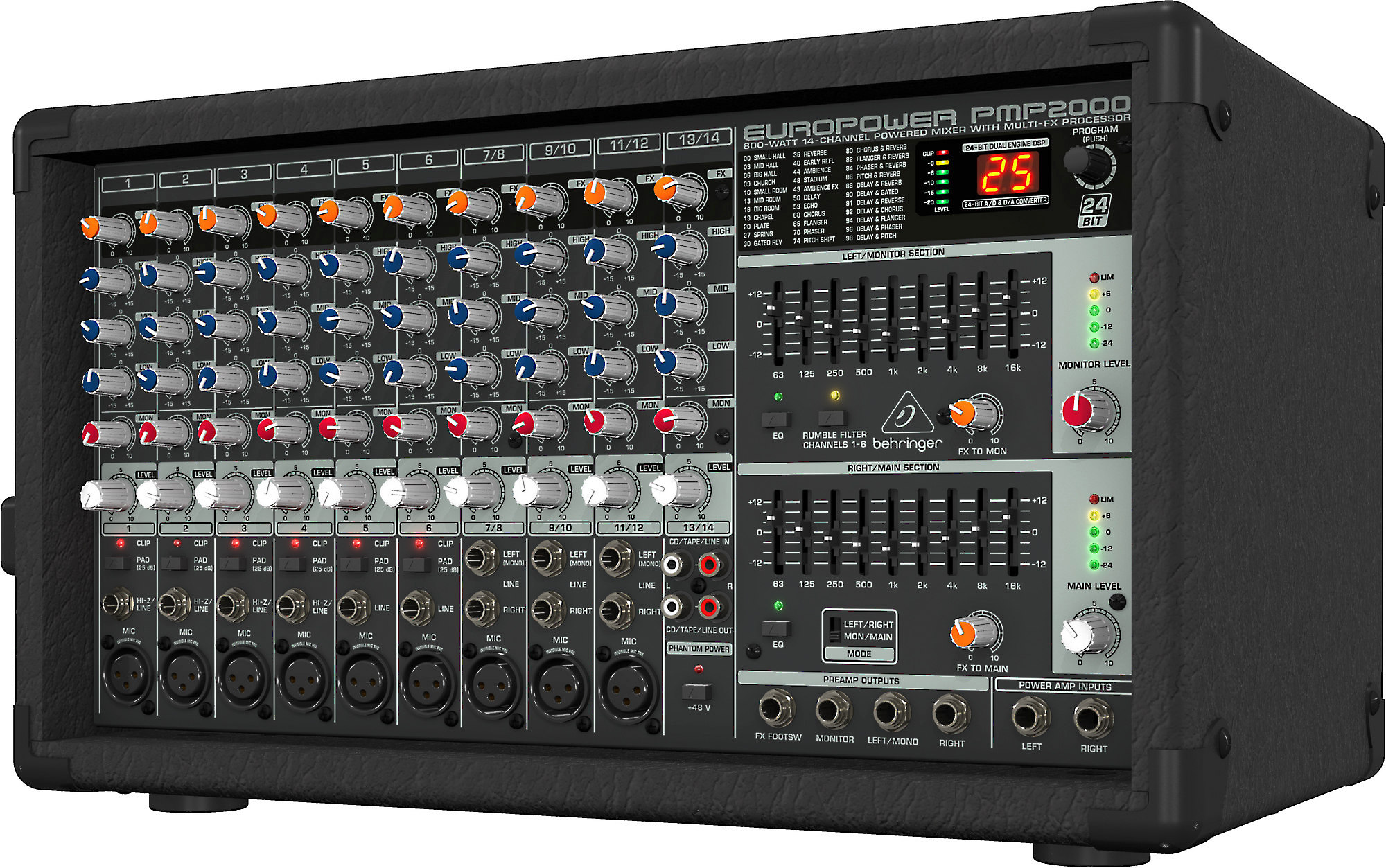 Behringer PMP2000 14channel powered mixer with effects processor at