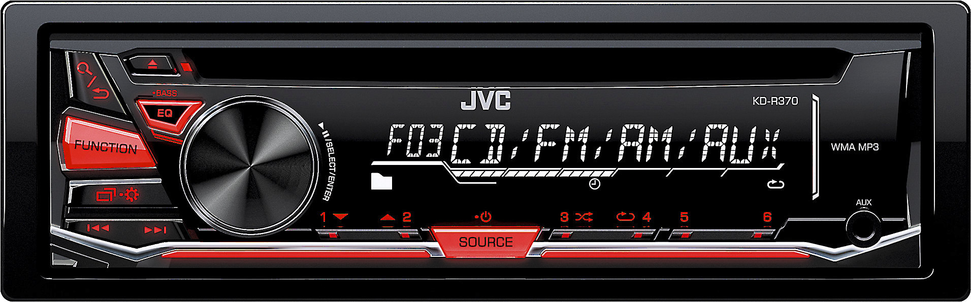 JVC 1-DIN Car Stereo CD Player Receiver with Aux in & Detachable FaceKD-R370 