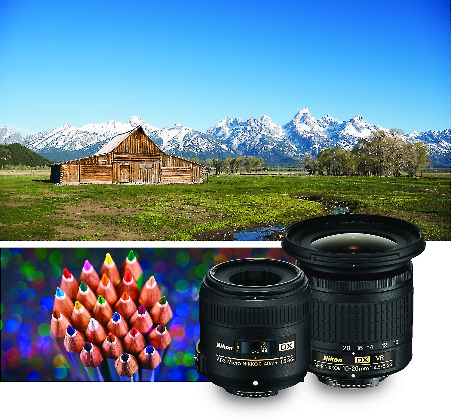 Nikon Landscape Macro Two Lens Kit Af P Dx Nikkor 10 mm F 4 5 5 6g Vr And Af S Dx Micro Nikkor 40mm F 2 8g Lenses For Dx Format Nikon Dslr Cameras At Crutchfield