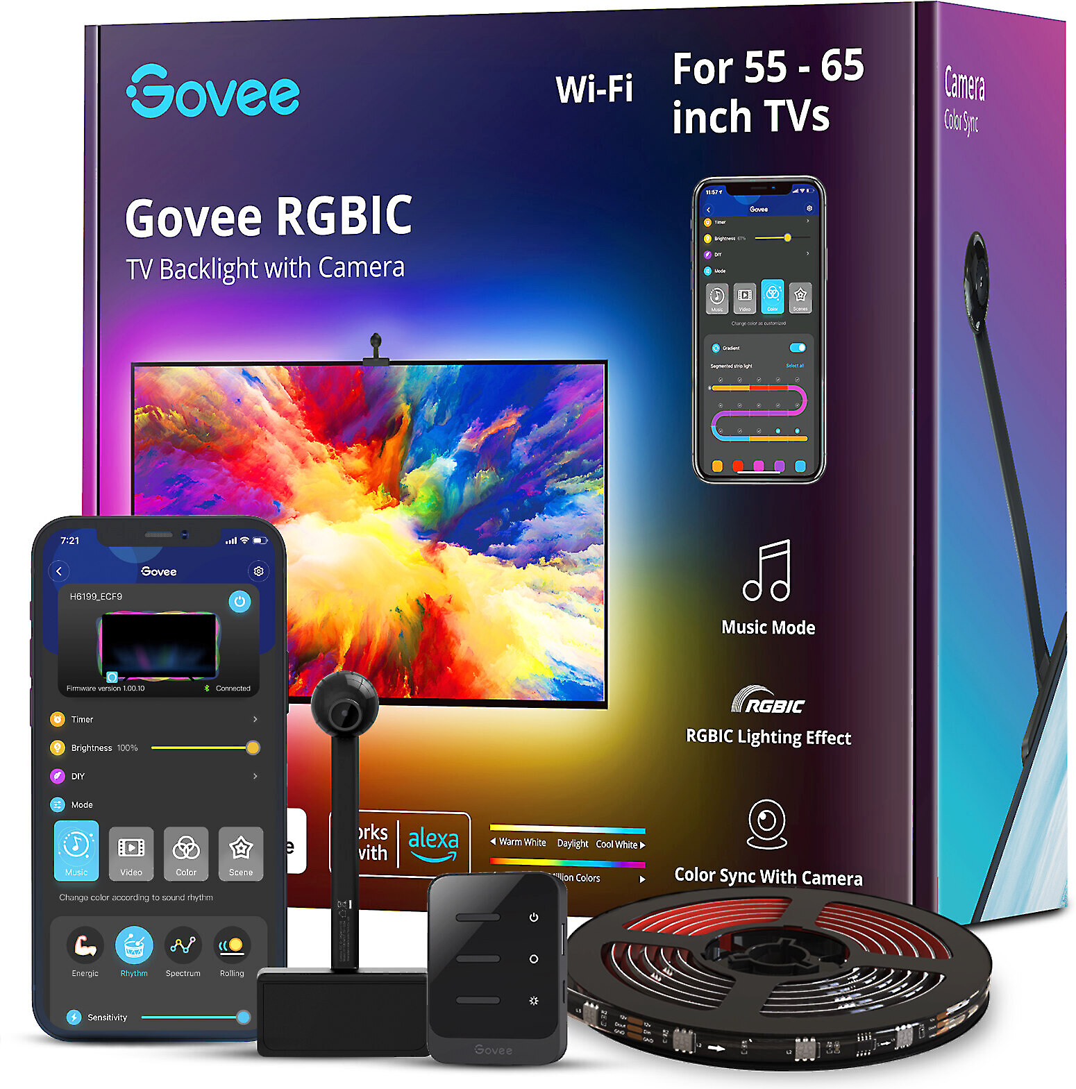 Govee TV Backlight (55-65 TVs) RGBIC LED backlight and camera system at  Crutchfield