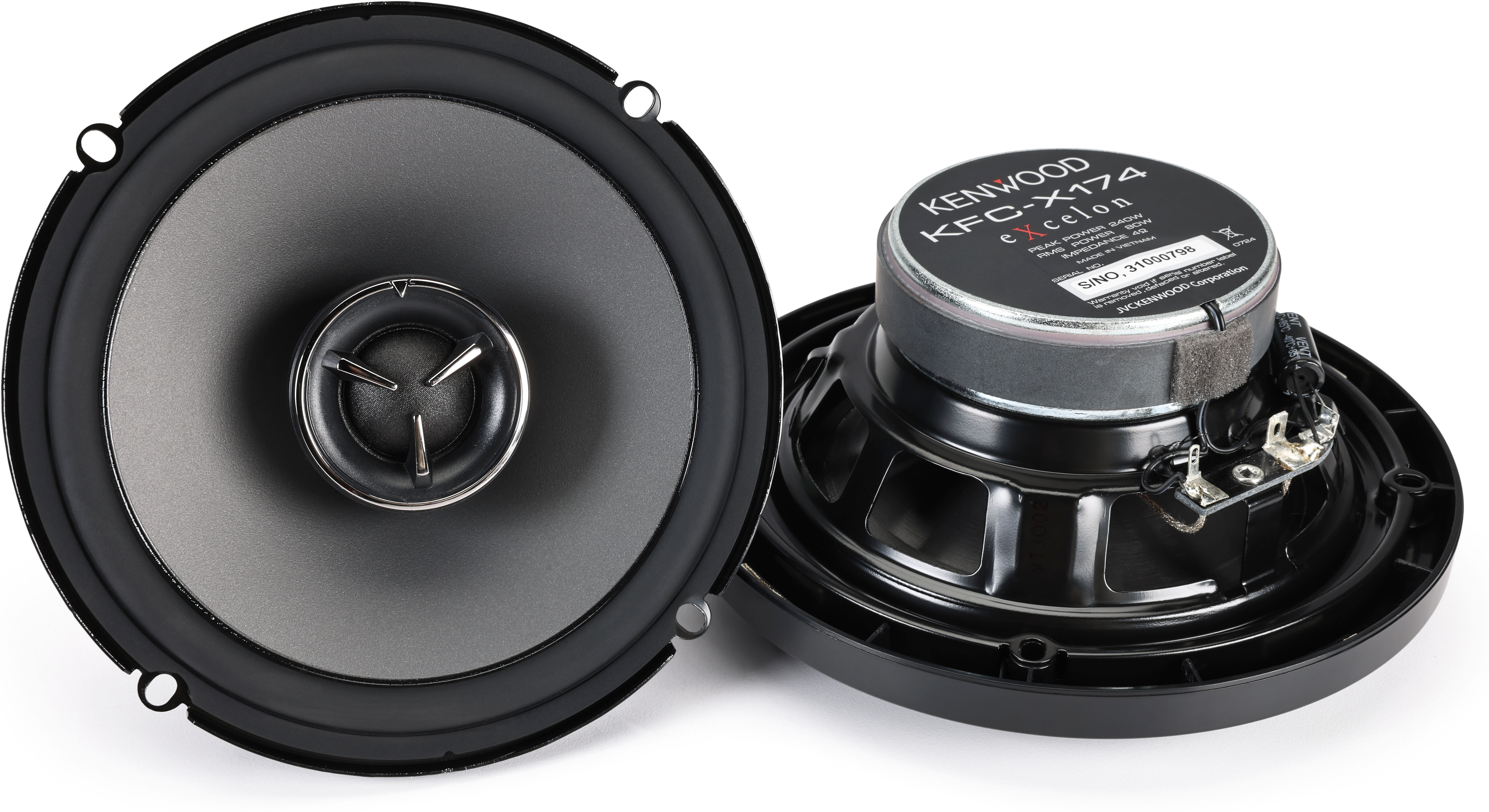 Kenwood KFC-X175 EXcelon 6.5” 2-Way Coaxial Car Speakers – 80W RMS, Pair